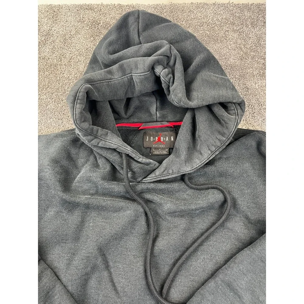 Jordan Hoodie Men Small Black Washed Terry Cotton Sweatshirt Casual Training Gym